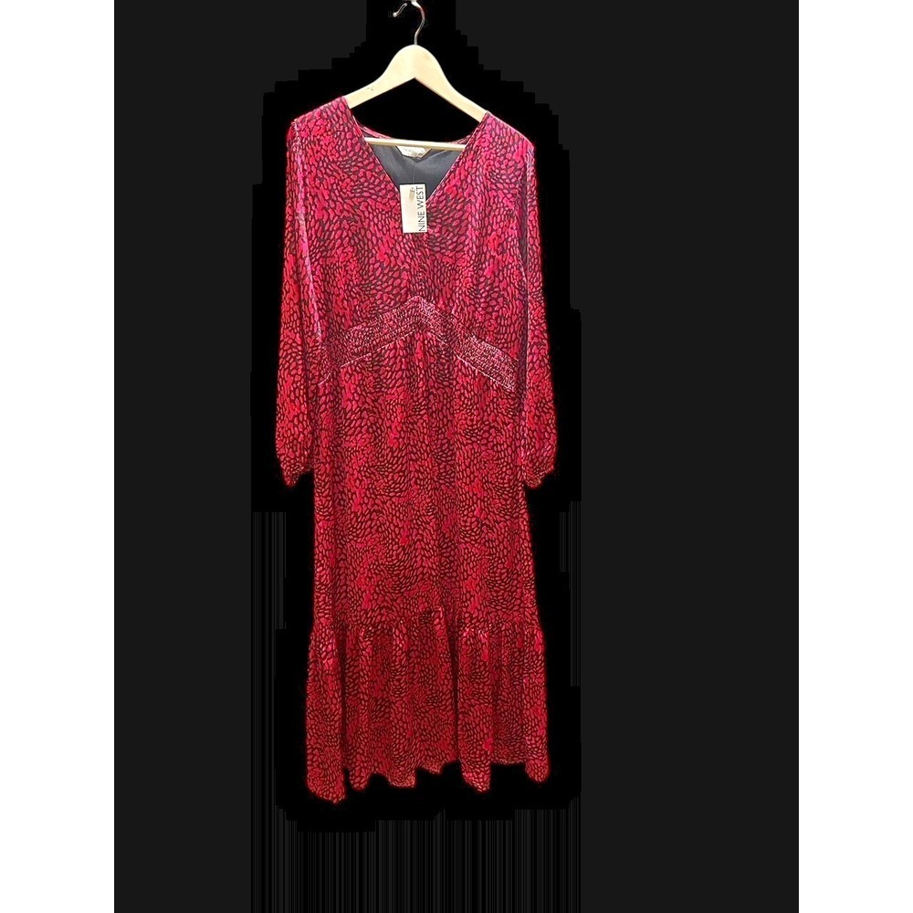 NWT Nine West Long Sleeve Pink and Black Animal‎ Print Maxi Dress Size XL T32-23